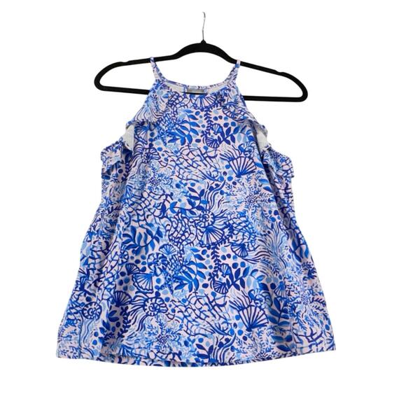 Lilly Pulitzer Blue Pink Seashell Print Sleeveless Tank Top Small S Cotton Blend - Picture 2 of 5